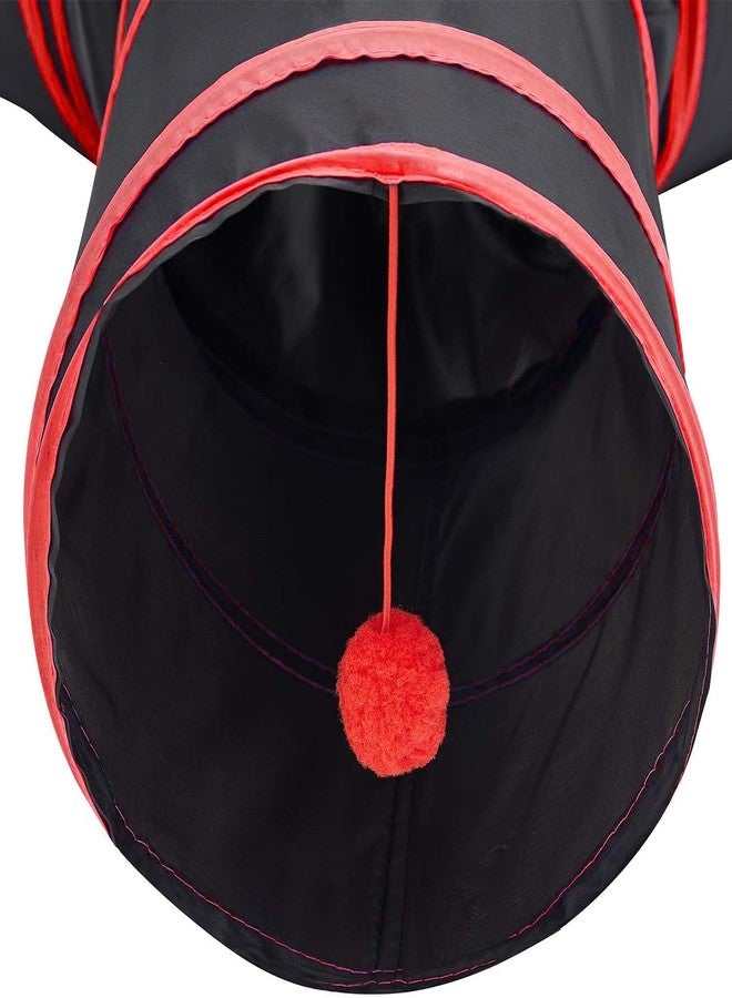 Sage Square Cat Jumbo Collapsible Lightweight Portable T-Shape Tube Hiding Tunnel Sleeping Bag Exercise 3 Way Tunnel with Hanging Ball for Cat/Kittens/Puppy/Dogs (Red) - Image 5